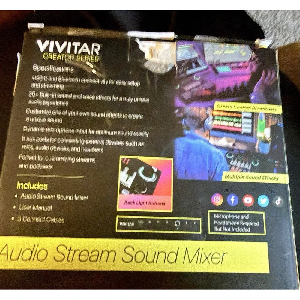 Vivitar Creator Series Audio Stream Sound Mixer w/ USB-C, Bluetooth, 17 Effects